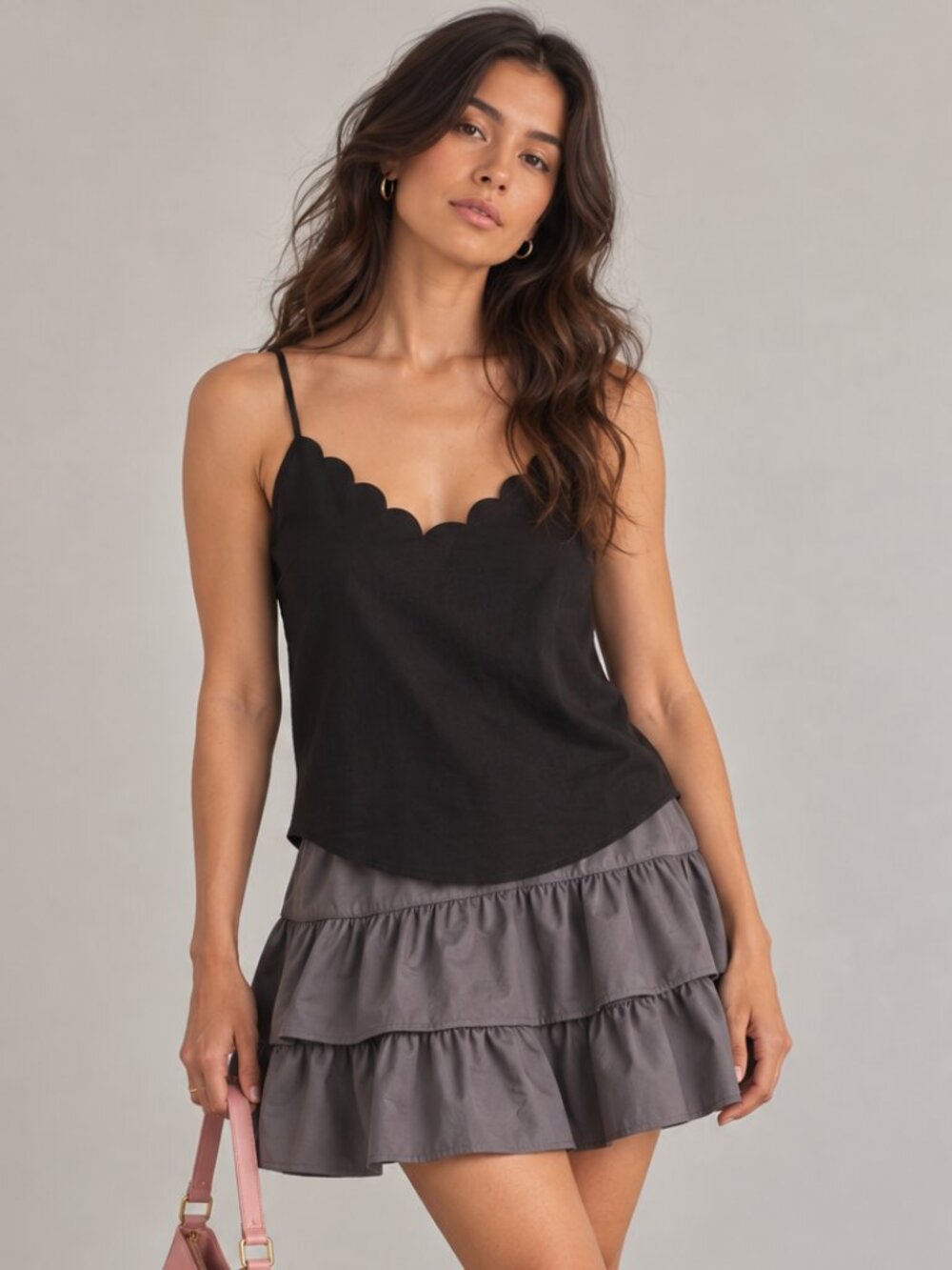 J.Crew Black Scalloped Racerback Cami 12 Minimalist Going Out Office Preppy